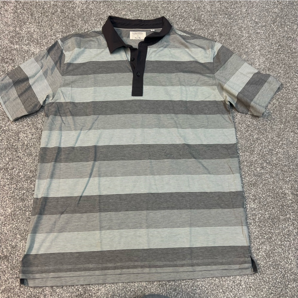 Linksoul Polo Shirt Men Extra Large Green Gray Striped Short Sleeve Golf